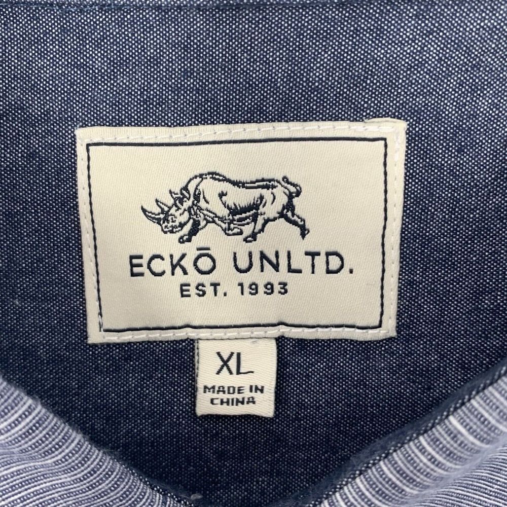 ECKO UNLTD. Gray Blue Fine Stripes Short Sleeve Men's Casual Shirt Size XL - Picture 4 of 8